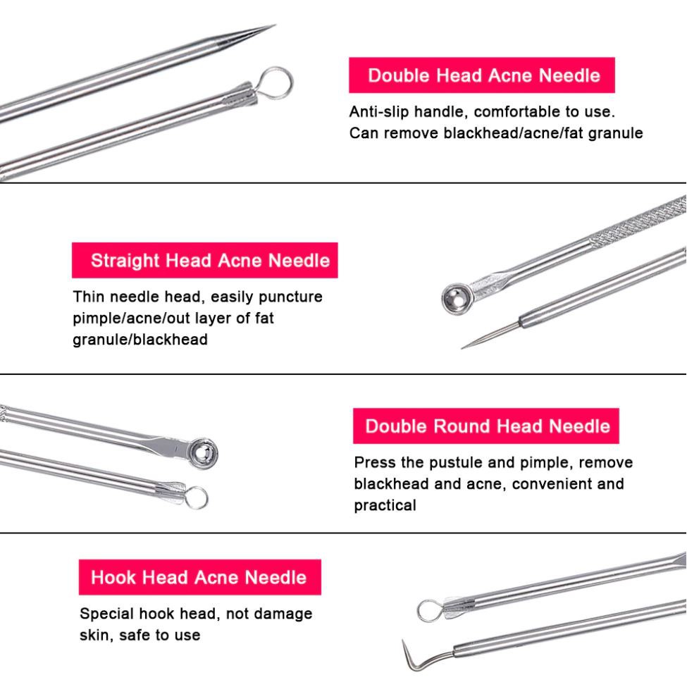 Komedo, jerawat dan set jarum komedo Set jerawat stainless steel    Acne removal needle set