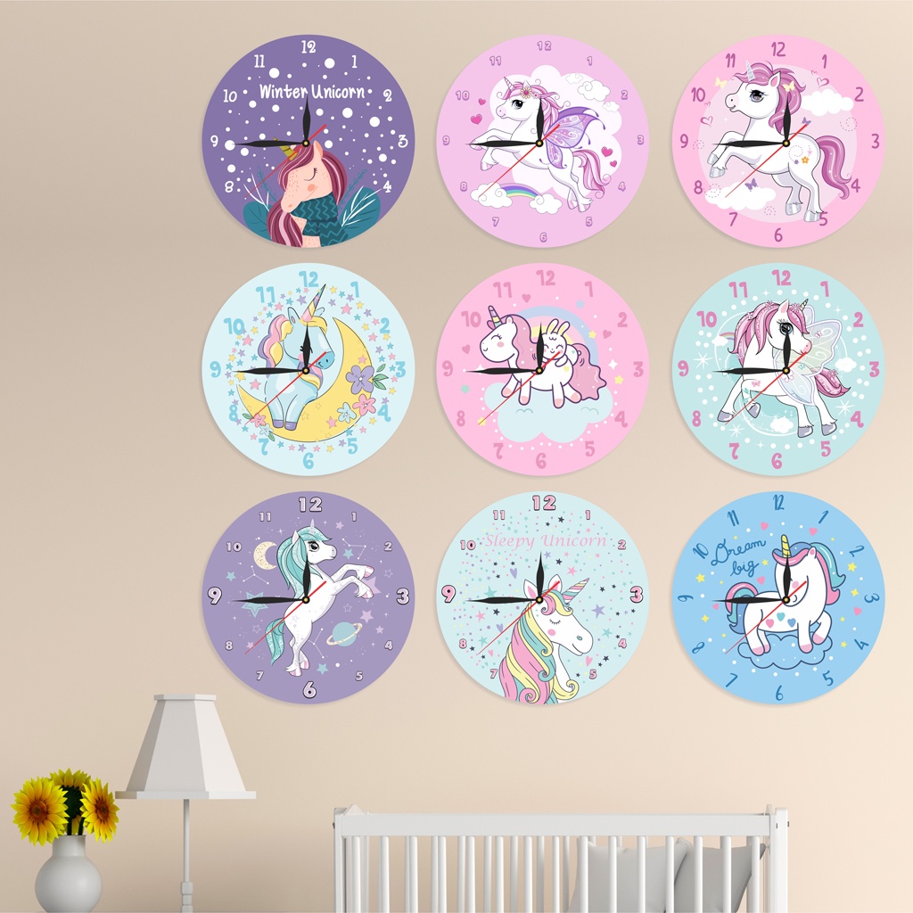 JAM DINDING ANAK MINIMALIS UNICORN DEKORASI KAMAR TIDUR KARAKTER WALL DECOR KUDA PONI LUCU AESTHETIC