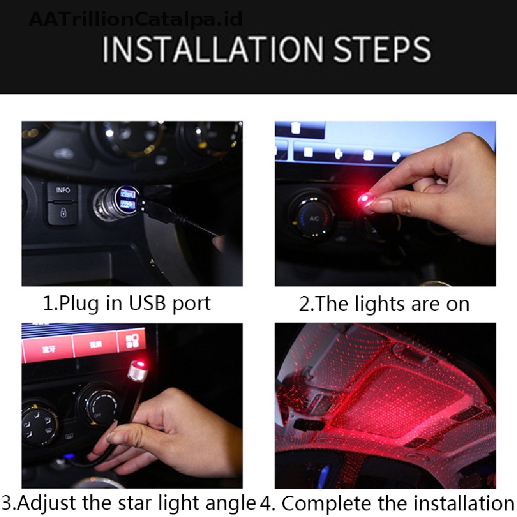 Aatrillioncatalpa Lampu LED Proyektor Langit Berbintang Tenaga USB Untuk Interior Mobil