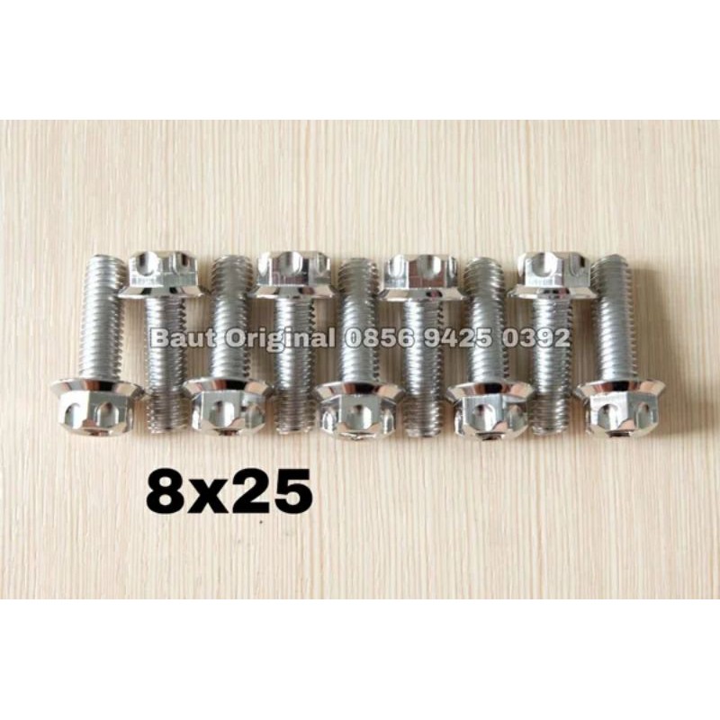 baut probolt 8x25 mm stainless new model drat 12 panjang 2.5 cm 12 silver gs1 gear 2 kunci belimbing heng