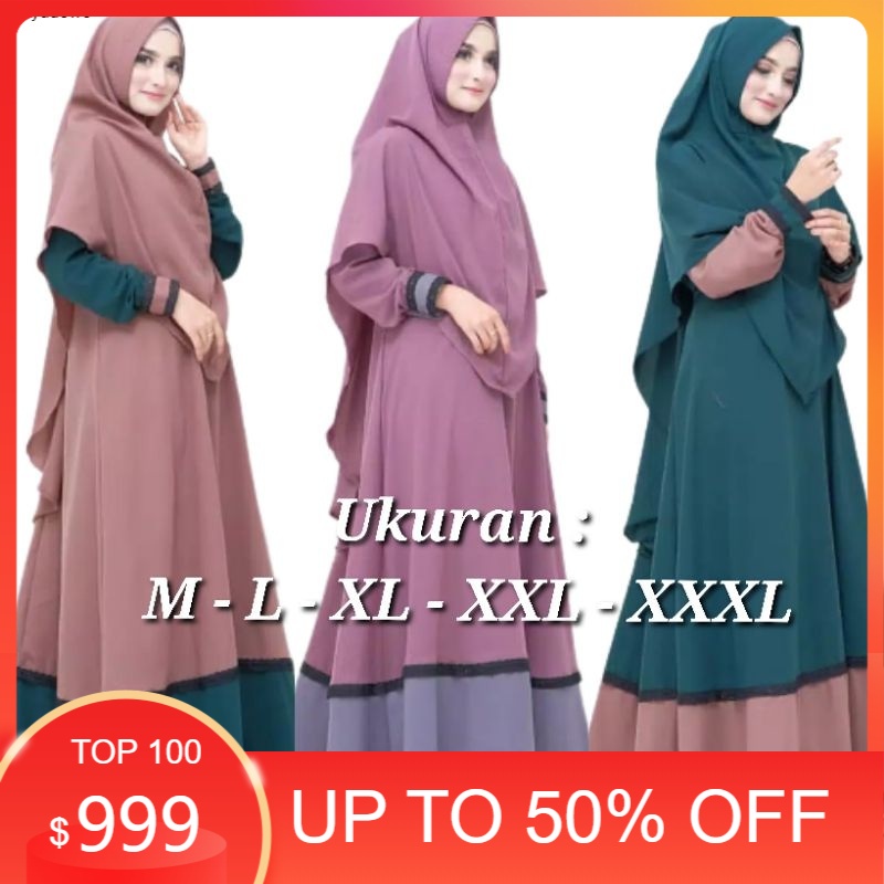 GAMIS SYARI UKURAN L XL XXL JUMBO BUSUI + KHIMAR SET MURAH DRESS POLOS TERBARU GAMIS KEKINIAN TERBAR