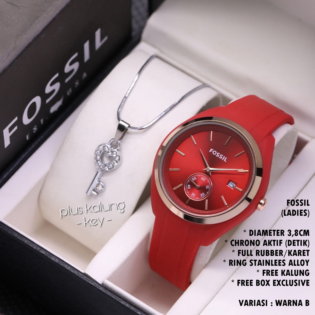 JAM TANGAN WANITA FASHION TALI RUBBER BODY BULAT TANGGAL &amp; CHRONO AKTIF FREE KALUNG