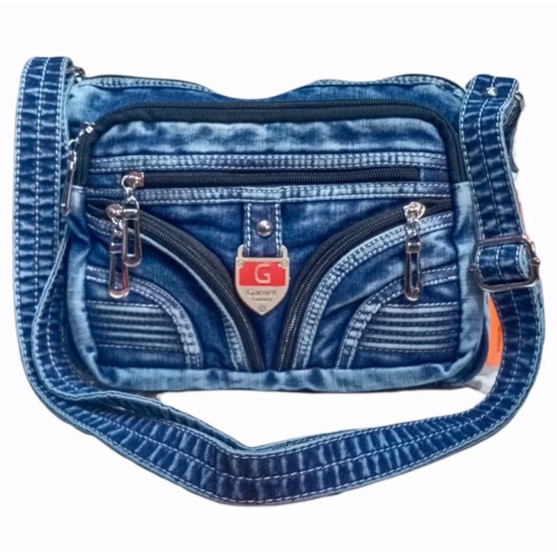 Tas slempang wanita bahan jeans denim ORI garnet
