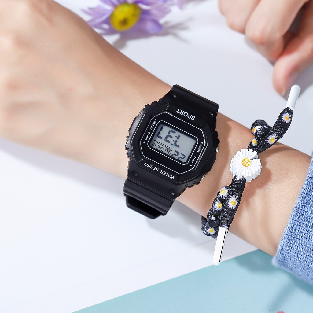 Jam Tangan Wanita Digital Strap Rubber Bunga Daisy Korea Style Fashion Sport Import