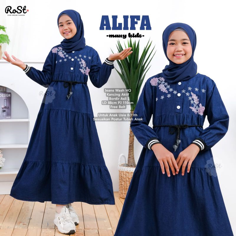 Alifa Kids maxy - gamis anak - lepis anak - kids levis - baju gamis kecil - umur 9-13 tahun - muslim