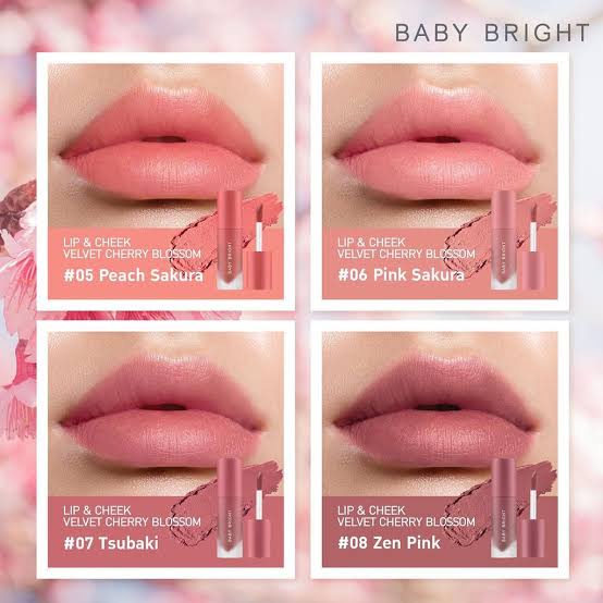 BABY BRIGHT LIP VELVET / LIP &amp; CHEEK VELVET CHERRY BLOSSOM / LIPSTIK / MAKE UP / KOSMETIK / BIBIR