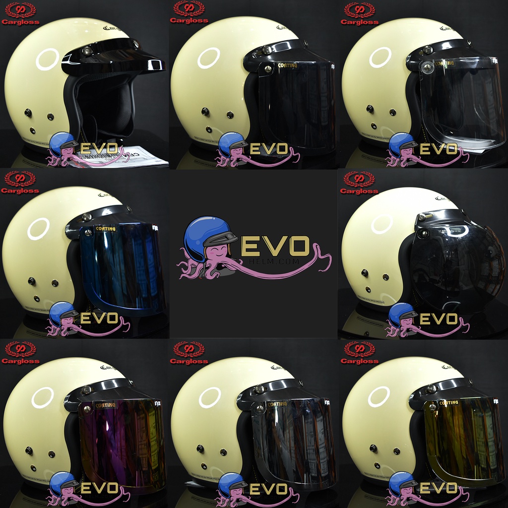 HELM CARGLOSS ORIGINAL CFM RETRO ARMY HALF FACE - CREM METALIC (AVORIO NAIDE) + KACA DATAR