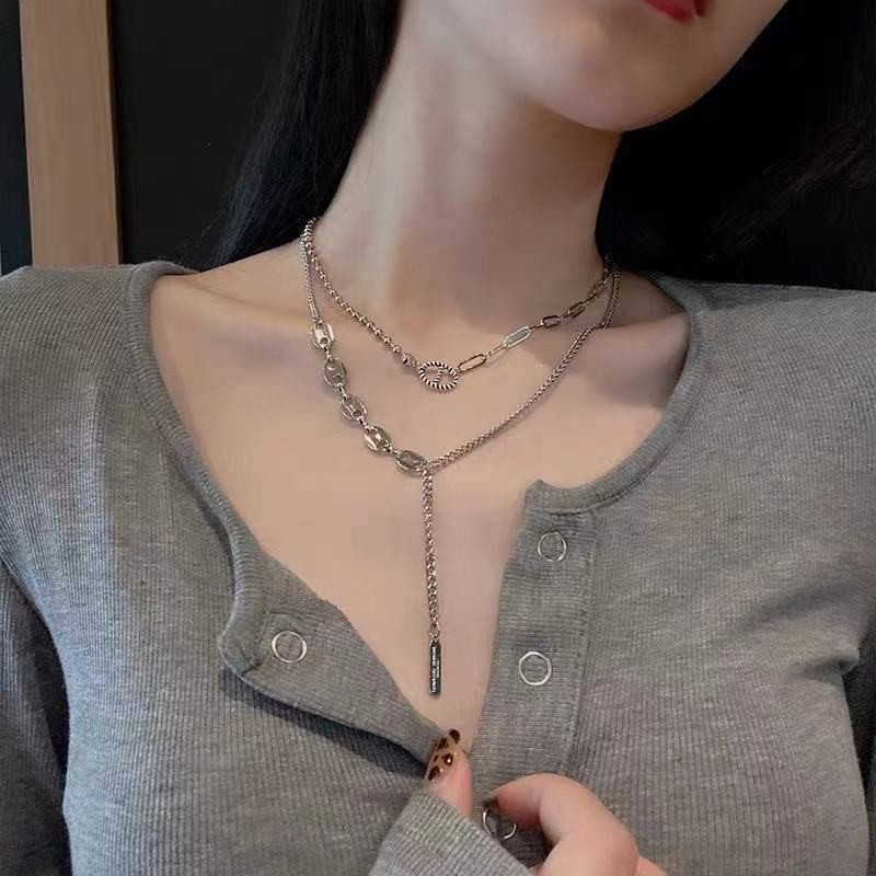 Titanium Steel Necklace Accessories Pendant Light Luxury Double-layer Clavicle Chain