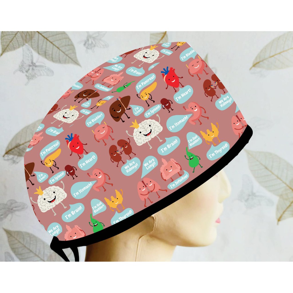 Topi Dokter  / Head Cap /Topi Medis / Scrub Hat / Surgical Cap Custom Printing Motif Internist