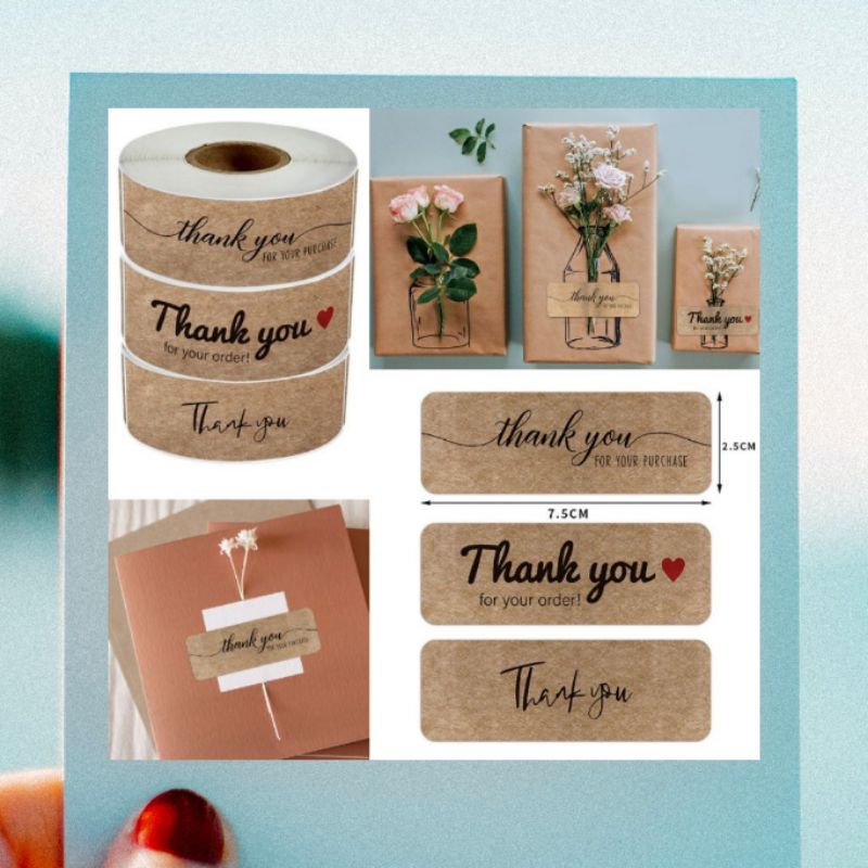 

1 Roll / 300 Pcs Long Sticker Thank You 7.5cm x2.5cm