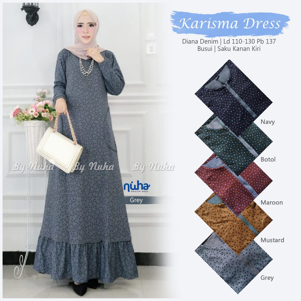Gamis Kaos Simpel Cantik Dress Muslim Terbaru Diana Denim New Polkadot
