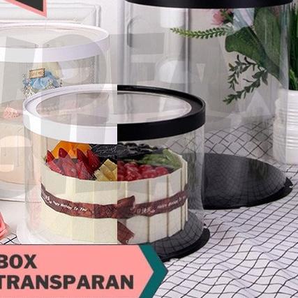 

✬ Cake Box Tabung Bulat Transparan Bening Putih/Hitam/Pink/Biru D 22 cm ۝