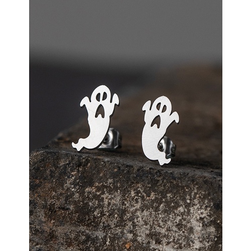 LRC Anting Tusuk Fashion Silver Stainless Steel Halloween Pumpkin Geometric Stud Earrings V83185