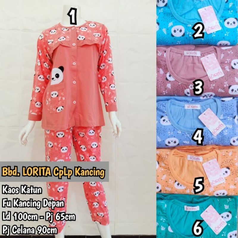Babydoll  Kaos Lengan Panjang Kancing Depan Full, Piyama Muslimah Busui, Setelan Baju Tidur Ibu Meny