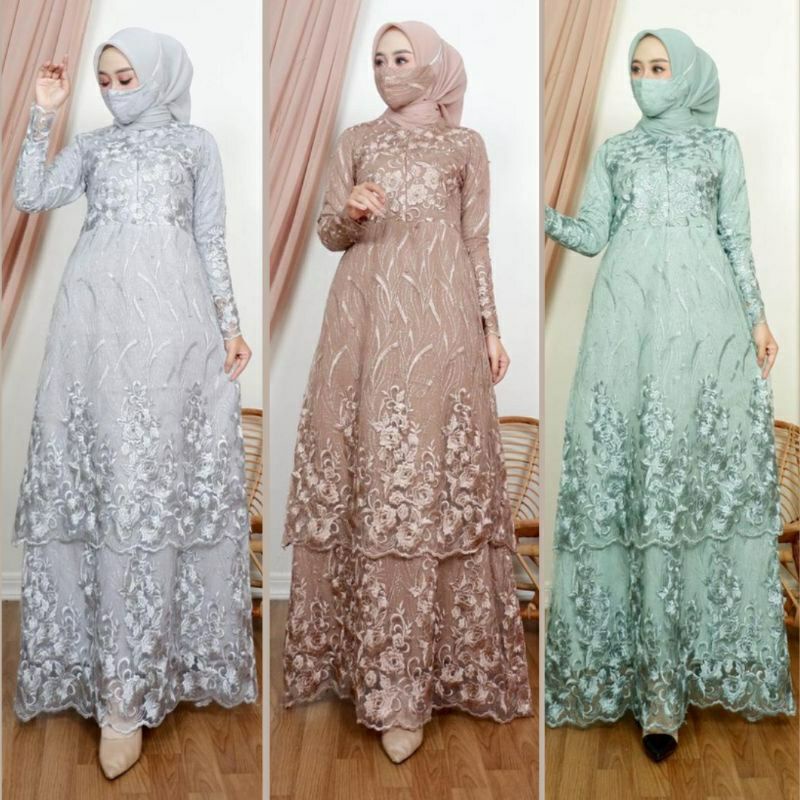 GAMIS TILLE TINGKAT gamis dress/gamis brokat/gamis tille kondangan /gamis pesta /gamis kekinian/gamis terbaru/gamis tradisional/gamis wisuda/gamis mewah