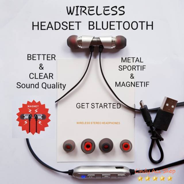 Headset Bluetooth Magnetic Design Metal Sport Handsfree Headphone