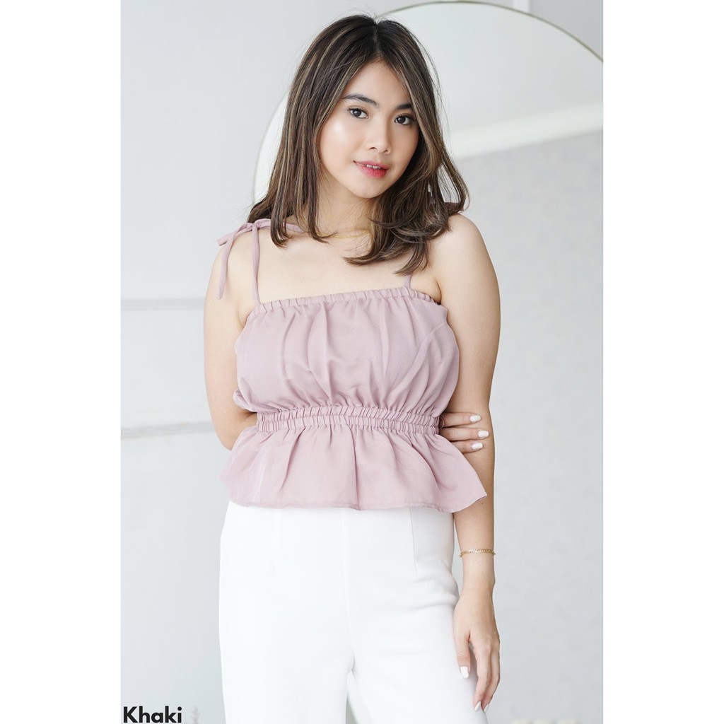 Tanktop Kerut Tali Spageti Atasan Tank Top Wanita