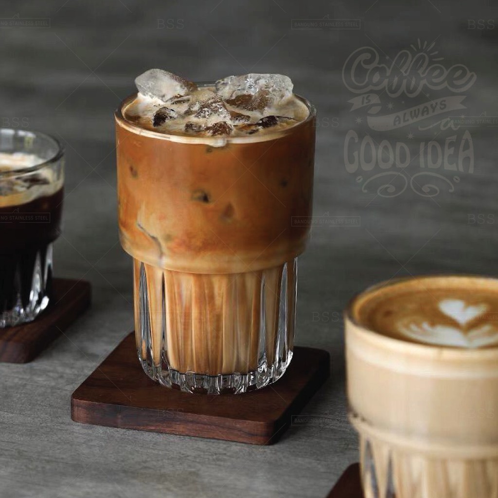 Striped Glass Coffee Gelas Kaca Kopi 155ml 260ml 320ml Tebal Dessert cankir unik lucu cantik