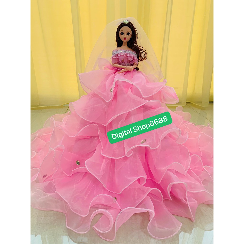 Gaun Pernikahan Boneka Barbie Ber Buntut Panjang &amp; LED Ukuran Tinggi 50cm