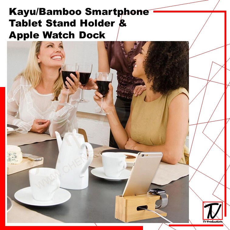 Kayu/Bamboo Smartphone Tablet Stand Holder &amp; Apple Watch Dock