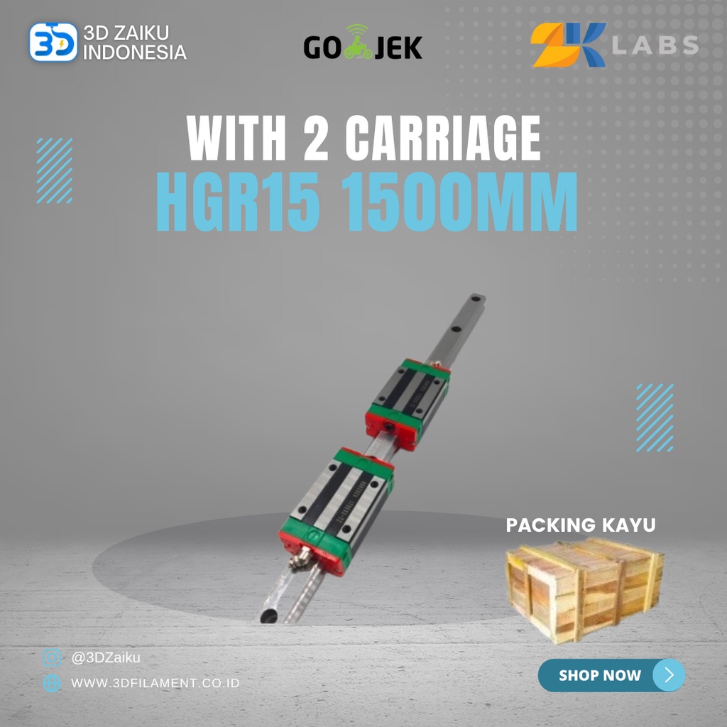 ZKLabs HGR15 Linear Rail 1500 mm dengan 2 pcs HGH15CA Carriage