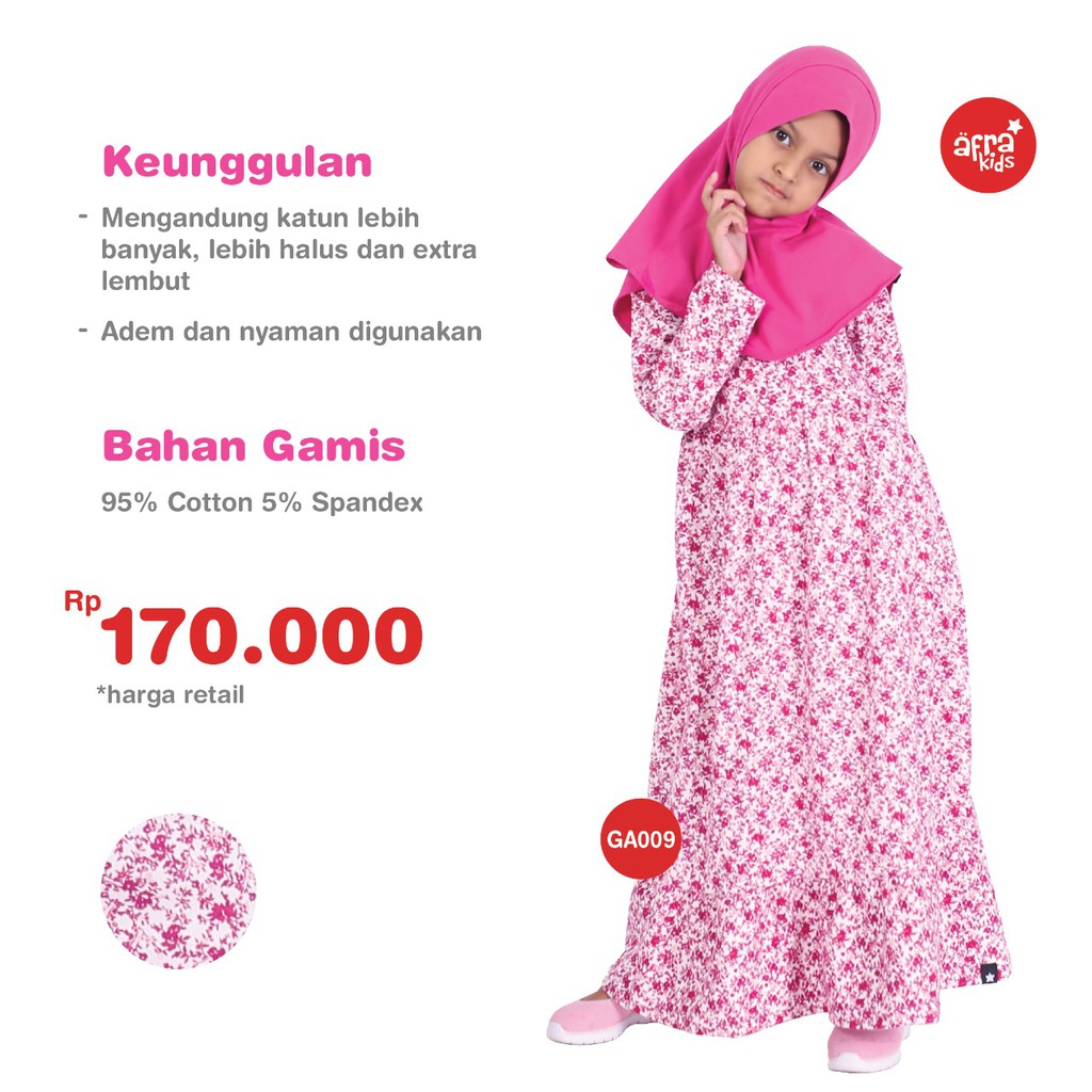 Gamis Anak Afrakids GA009 Motif Bunga Warna Pink Tua