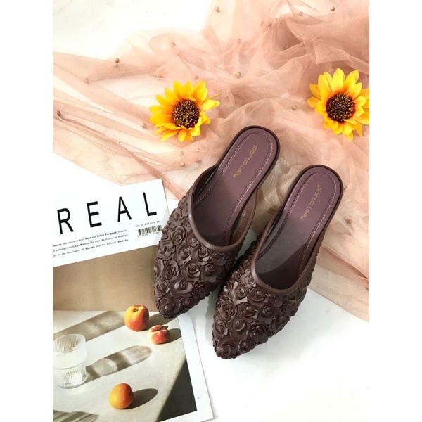 Sandal Slop Wedges BEST SELLER Porto Lady ROS SERIES-Coklat