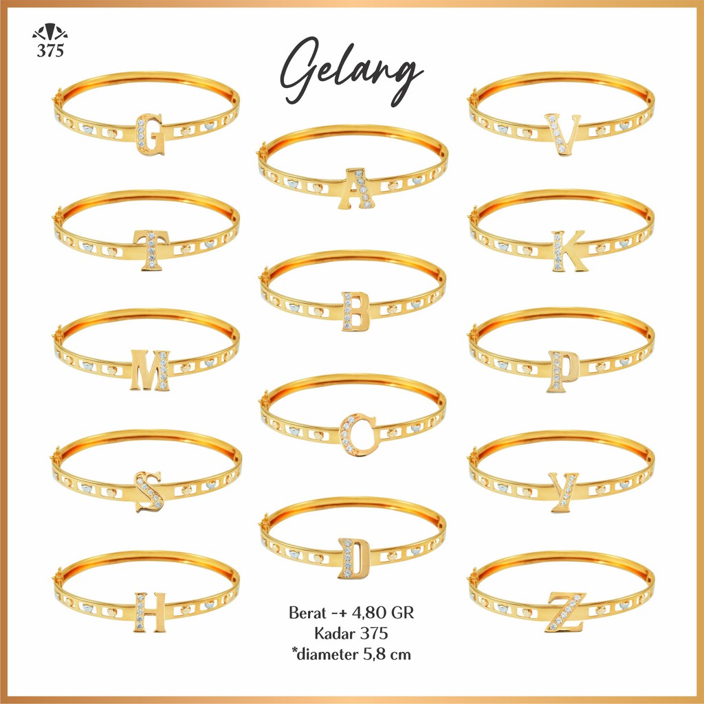 GELANG HURUF EMAS ASLI KADAR 375
