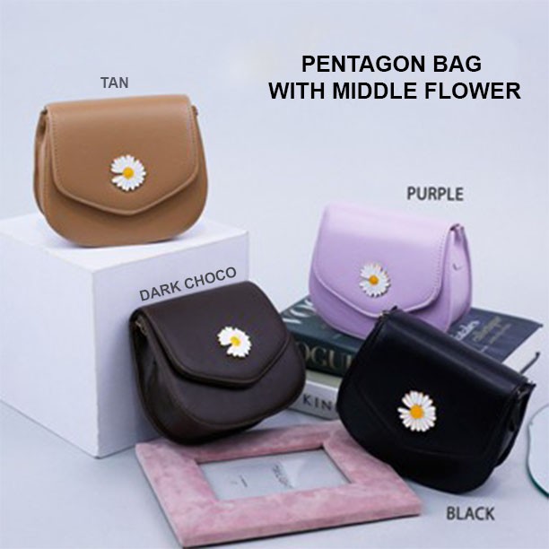 LUXTHER - PENTAGON BAGS WITH MIDDLE FLOWER / TAS SELEMPANG WANITA / TAS MINI