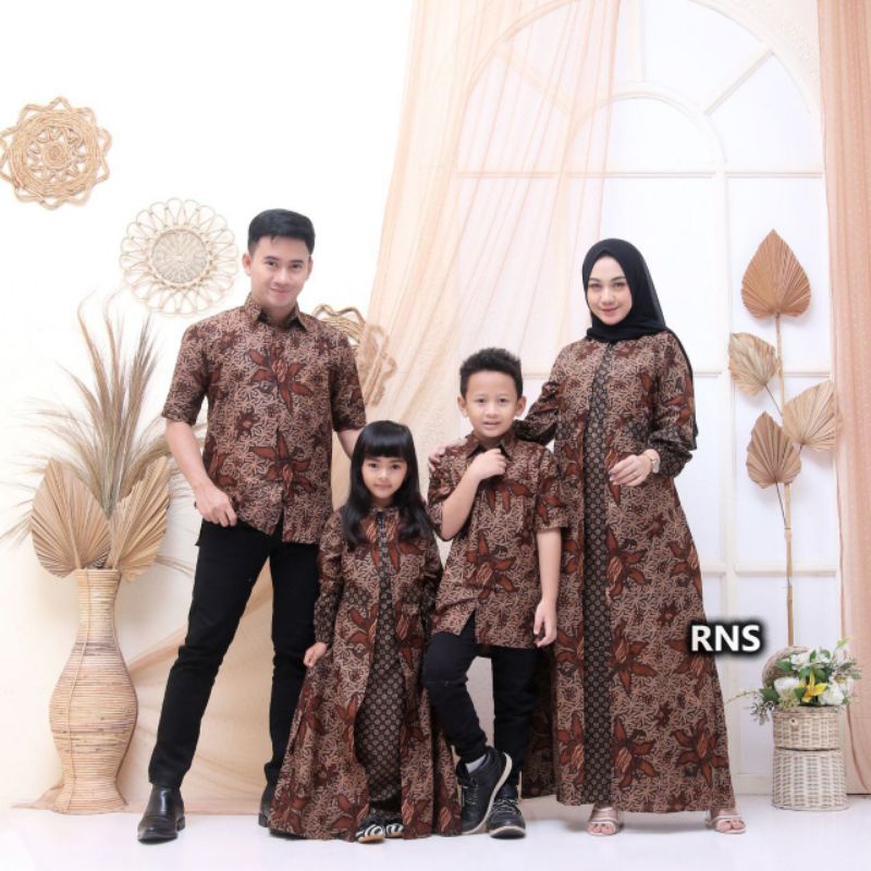 Batik Couple Keluarga Gamis Busui Motif Prasasti Batik Keluarga Seragam