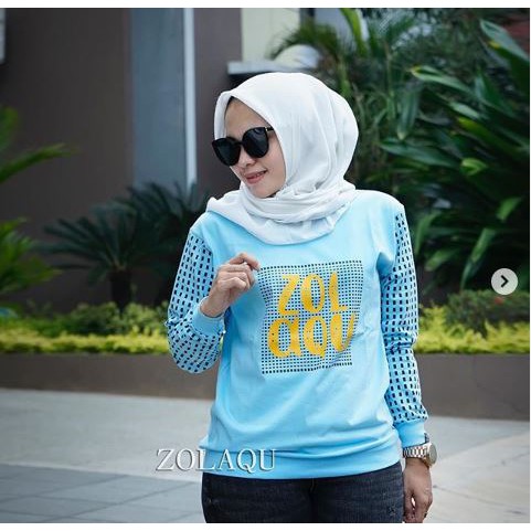 Fashion Stylish Simple Atasan Kaos Lengan Panjang Wanita Zolaqu Replika Hits Biru Muda