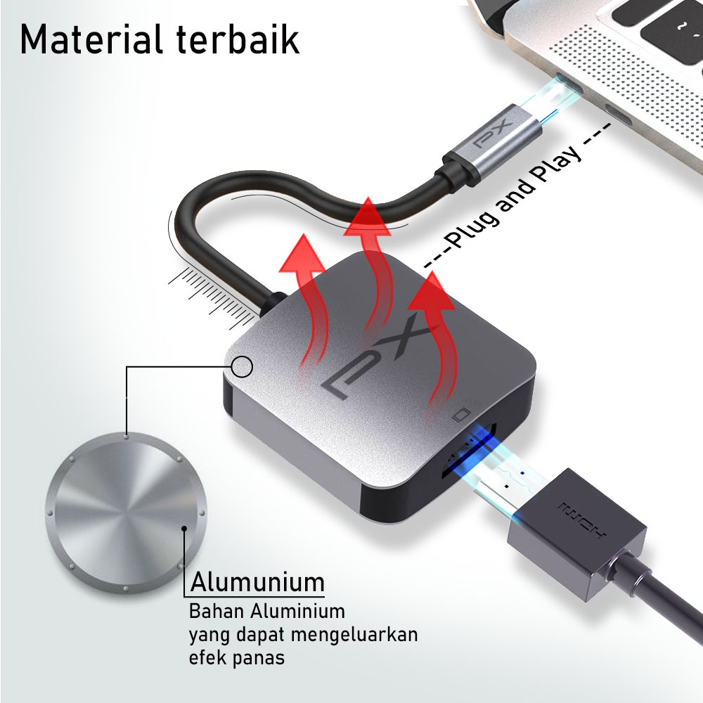 Hub Type C 3.1 Macbook Ipad Smartphone To HDMI Converter Adapter 4K UHD PX UCH-1H