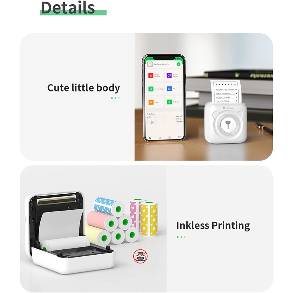 PeriPage-Mini A6 Thermal Printer untuk Ponsel, Mesin Cetak Foto Saku Bluetooth, Kompatibel dengan Android dan IOS, Cocok untuk Hadiah Anak-5