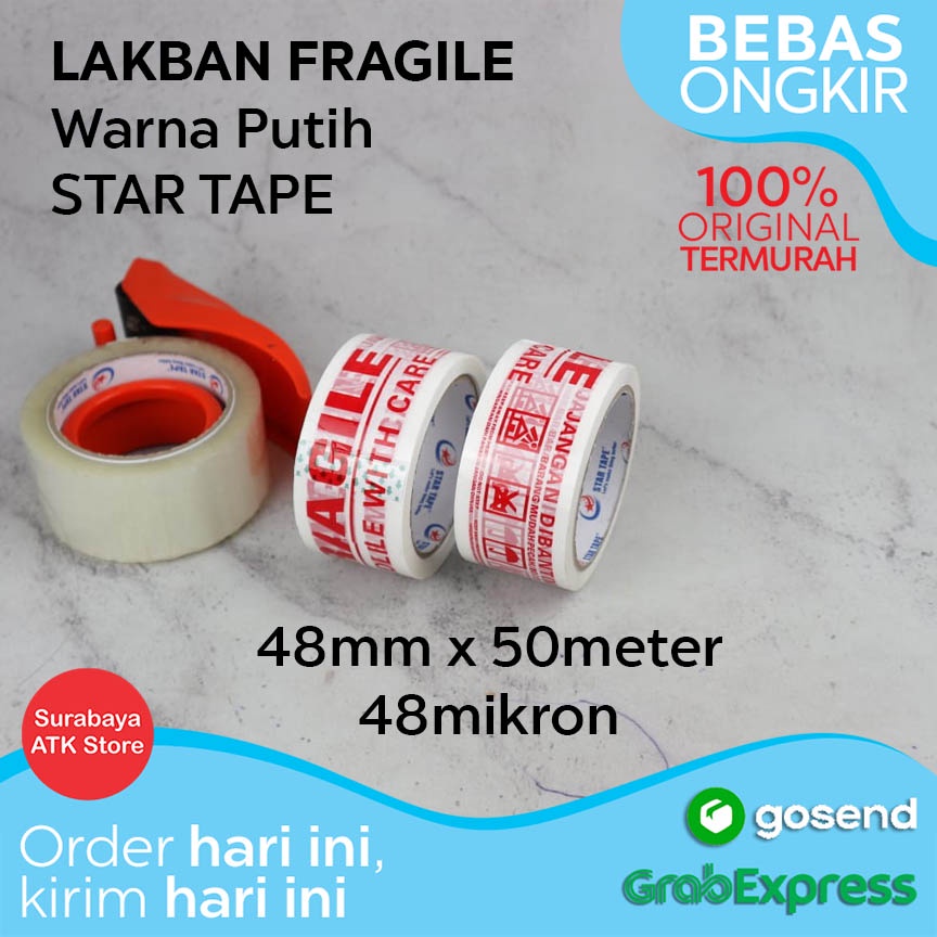 

MURAH Lakban 48mm x 50meter Fragile Plakban Merah Putih STAR