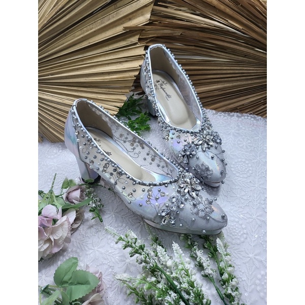 sepatu wedding shoes wanita silver cantik 7cm tahu