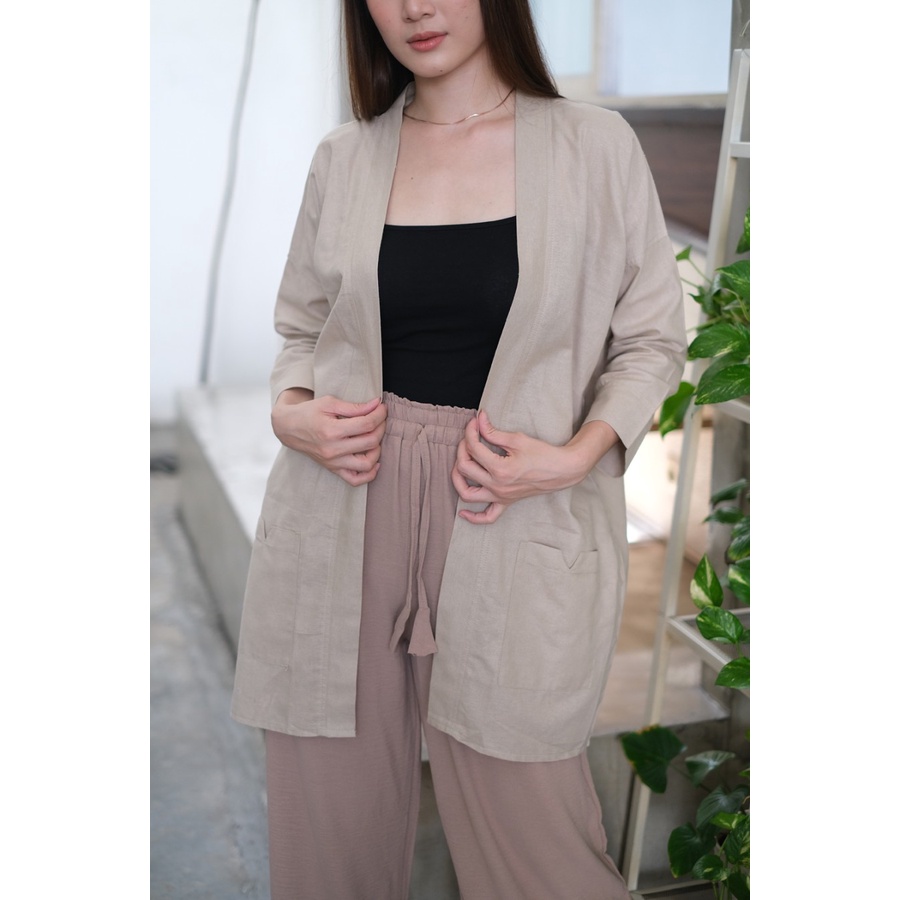 Cardigan Wanita Bella, Outer Linen Oversize