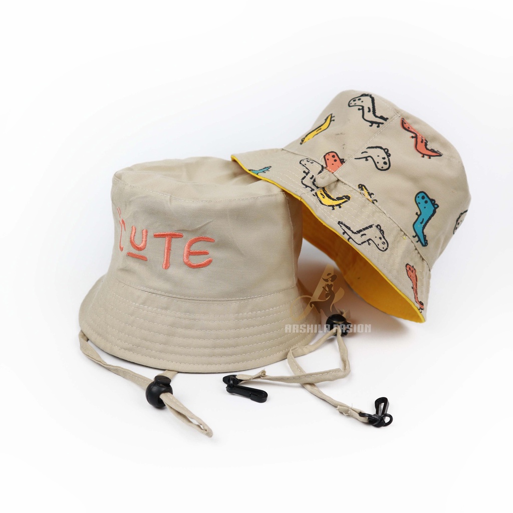 Bucket Hat Anak Perempuan Laki Laki Bordir Cute Bolak Balik Dino