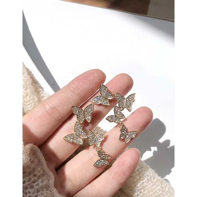 Fashion Golden Butterfly Tassel Earrings With Diamonds K69689