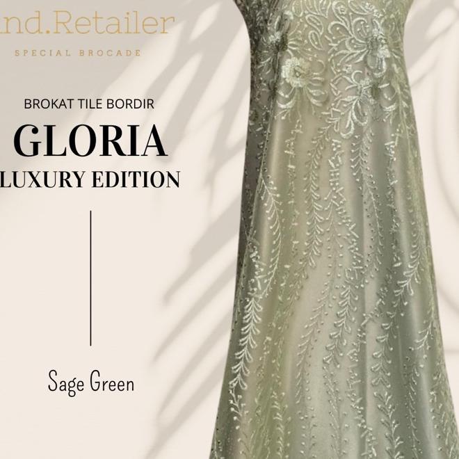 ✱ Bahan Kebaya Brokat Premium Tile Bordir Gloria Luxury Edition Warna Sage Green ←