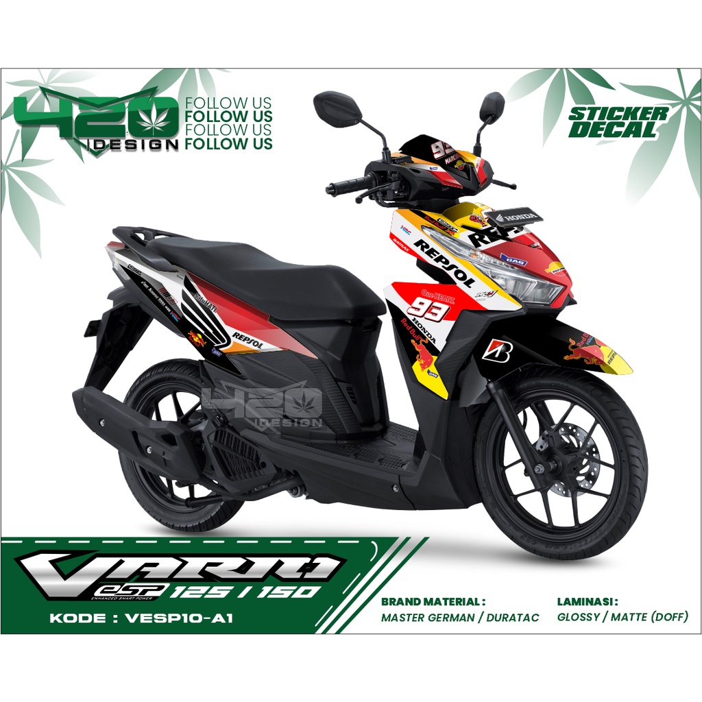 Decal Stiker HONDA VARIO 125/150 ESP Racing Merah - Dekal Stiker  VARIO 125/150 ESP - Stiker Full Bo