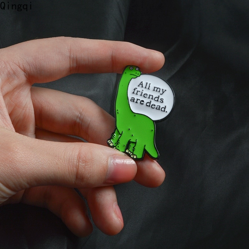 Bros Pin Enamel Bentuk Kartun Dinosaurus Warna Hijau Untuk Hadiah