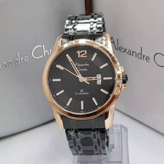 JAM TANGAN PRIA ALEXANDRE CHRISTIE AC 8325 BLACK ROSEGOLD
