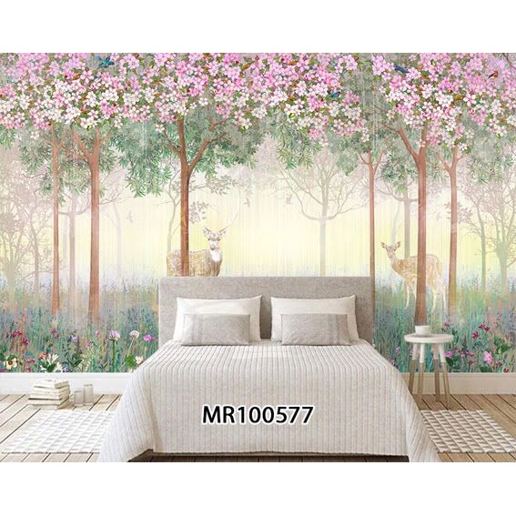 PHOTOWALL MURAL 3D DINDING WALLPAPER POHON PINK BUNGA MEWAH