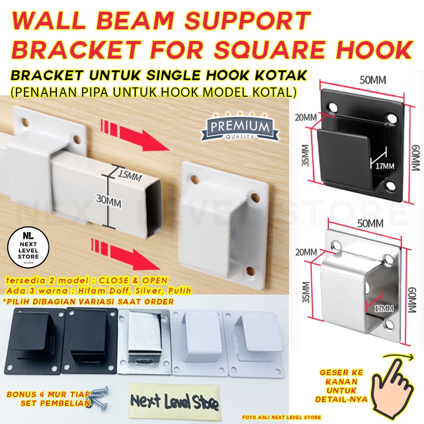 Bracket Wall Support Single Hook Kotak Cantolan Pipa Besi - Ada 2 model dan 3 warna - Pilih di VARIASI