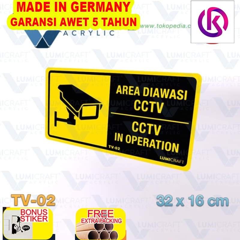 

Grosir Sign Peringatan "Area Diawasi CCTV" Akrilik 32 x 16 cm | TV-02