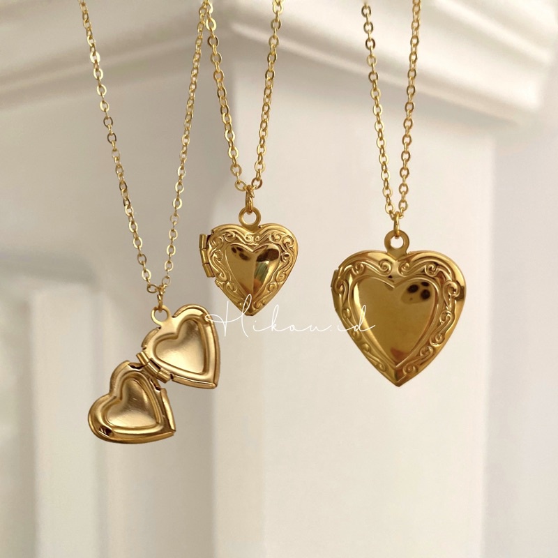 18k Heart Locket Photo Necklace - Kalung Custom Foto
