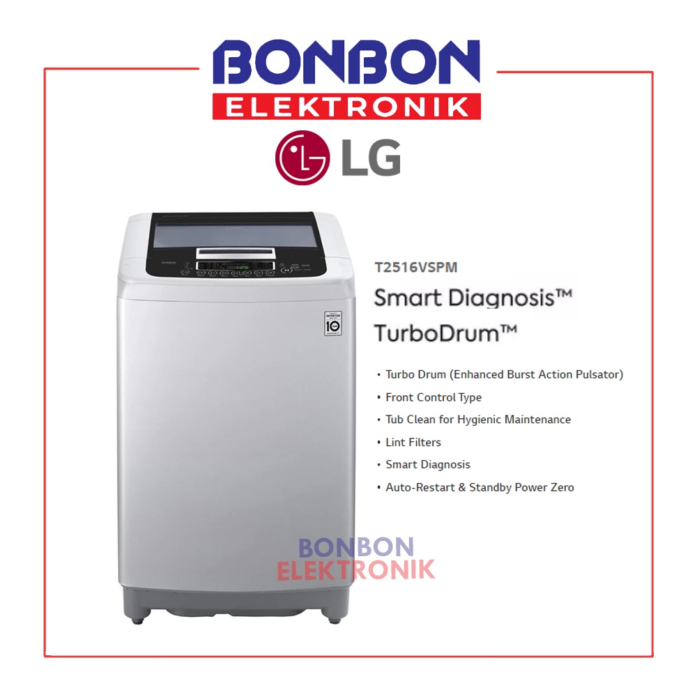 LG Mesin Cuci 1 Tabung 16KG T2516VSPM Smart Inverter Top Loading