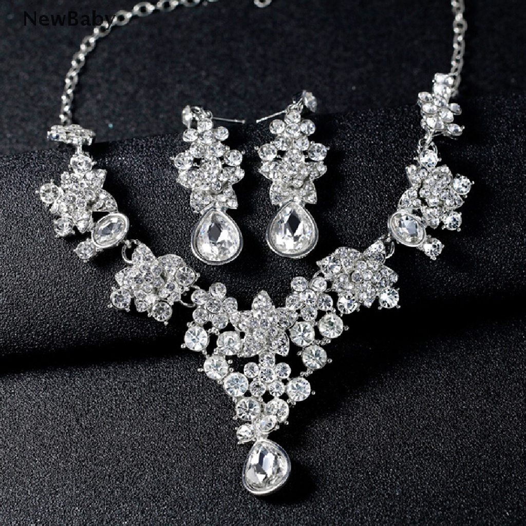 NewBaby Fashion Crystal Tear Drop Earrings Elegant Necklace Party Wedding Jewelry Set  ID