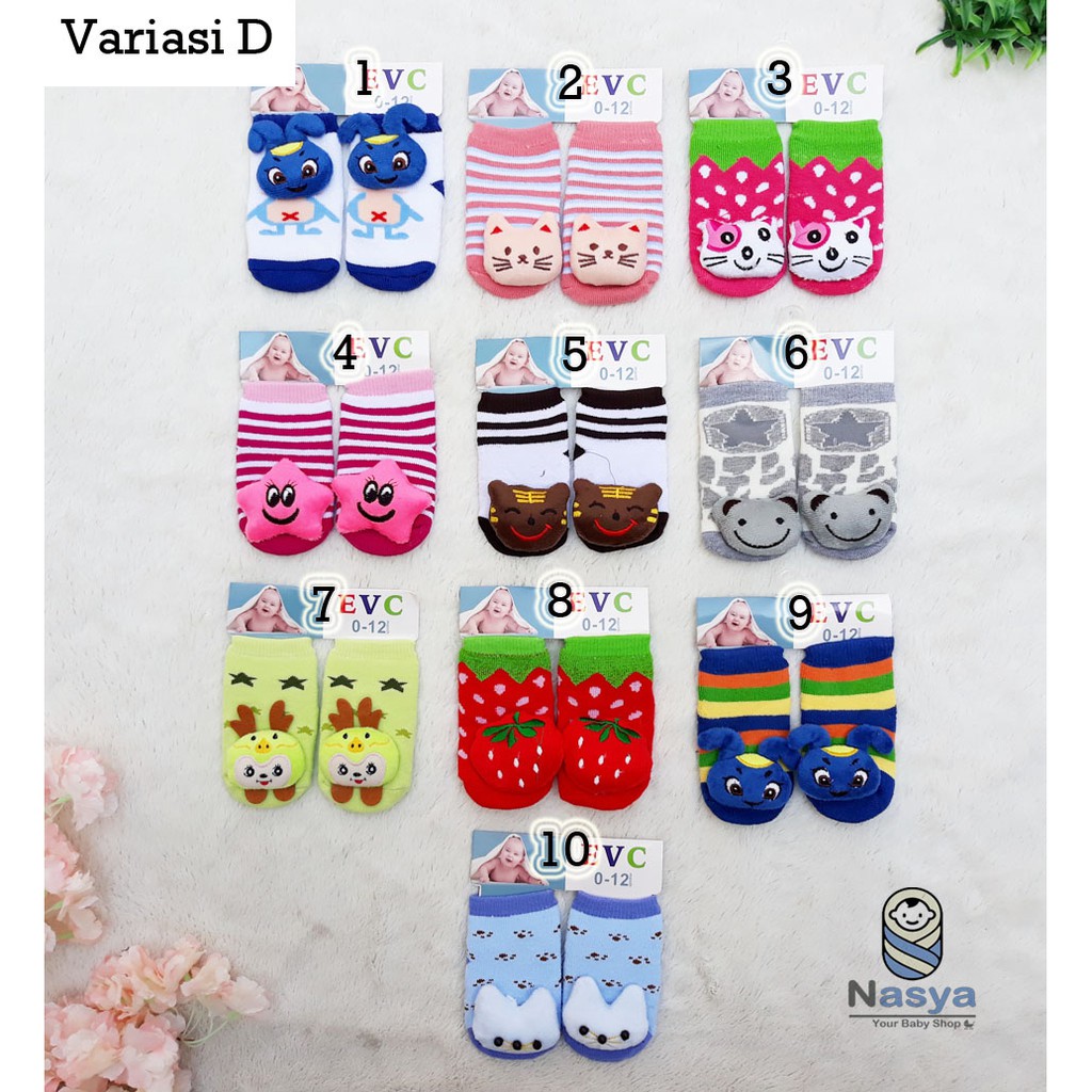 [C-009] Kaos Kaki bayi boneka lucu usia 0-12 m - motif boneka dan bunyi