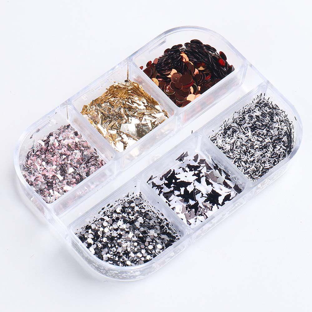 AUGUSTINA Agustin 3D Stiker Kuku Pesona Dot Kecil Kuku Paillette Set Kupu-Kupu Manikur Aksesoris Hologram Nail art Kuku Glitter Payet